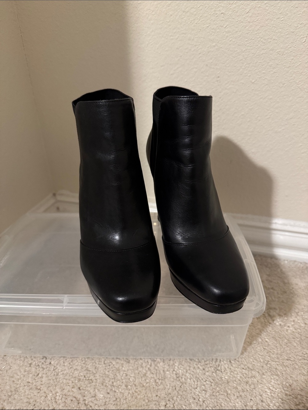 Via Spiga Black Leather Ankle Booties with Square Toe